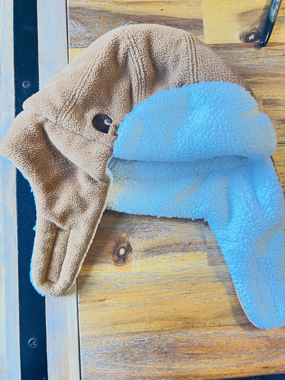 Carhartt Kids Trapper Hat in Tan with Light Blue Lining